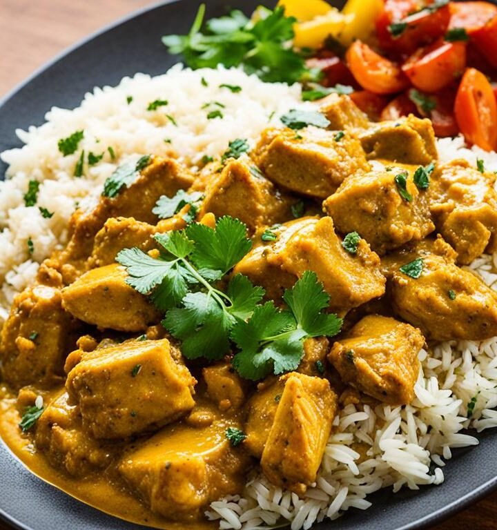 Frango ao Curry Fit com Leite de Coco e Arroz Integral